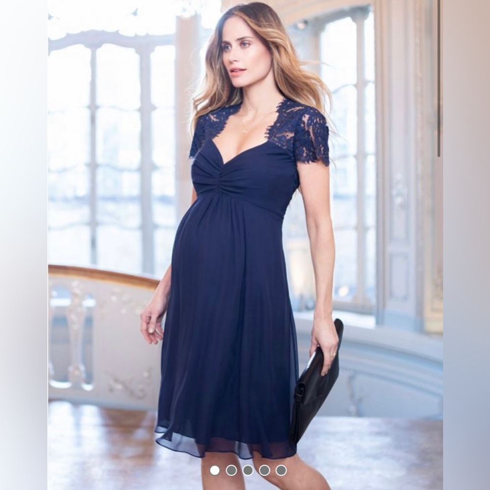 Navy Blue Silk & Lace Maternity Cocktail Dress